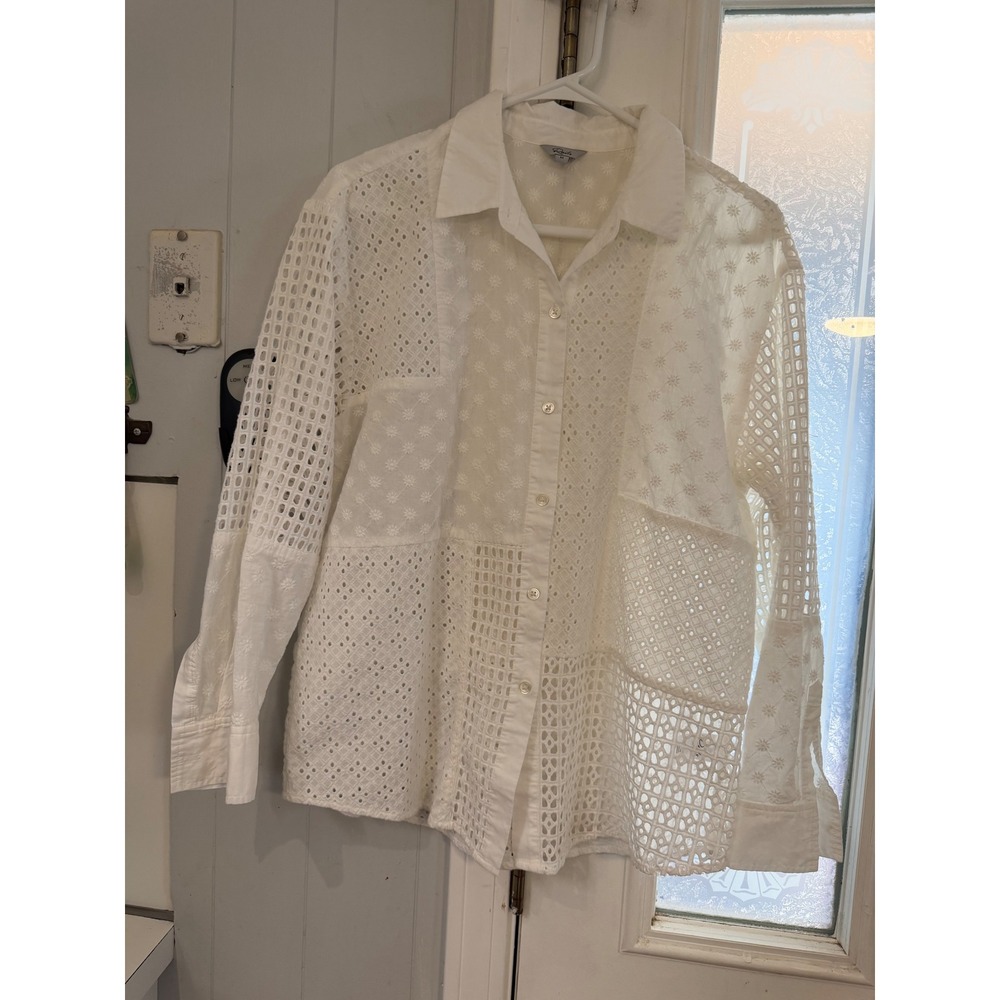 Rails Juliette White Eyelet Mix Patchwork Button Down Shirt Cotton 603A-561-4495